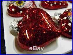 Sugar Skulls Decorated Glass Heart Christmas Ornaments Set of 6