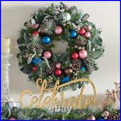 Sugarplum 28 Cordless Tastefully Decorated Holiday Wreath with50 White LED Lights
