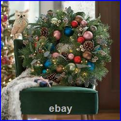 Sugarplum 28 Cordless Tastefully Decorated Holiday Wreath with50 White LED Lights