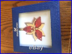 Swarovski Poinsettia Ornament Gold Tone, Red Crystal Authentic Christmas OOP OOS