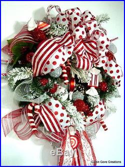 Sweet Treat Christmas Holiday Wreath Prelit red white matching garland available
