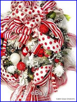 Sweet Treat Christmas Holiday Wreath Prelit red white matching garland available