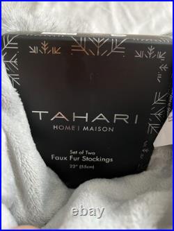 TAHARI 22 White Faux Fur Shearling Set of 4 Christmas Stockings Holiday Xmas