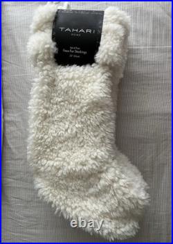 TAHARI 22 White Faux Fur Shearling Set of 4 Christmas Stockings Holiday Xmas