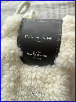 TAHARI 22 White Faux Fur Shearling Set of 4 Christmas Stockings Holiday Xmas