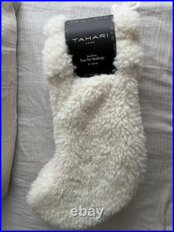TAHARI 22 White Faux Fur Shearling Set of 4 Christmas Stockings Holiday Xmas