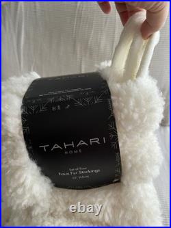 TAHARI 22 White Faux Fur Shearling Set of 4 Christmas Stockings Holiday Xmas