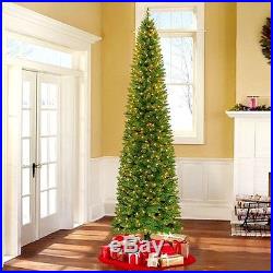TALL 9′ Pre-Lit Pencil Christmas Tree Narrow Holiday Decor Green Clear Lights