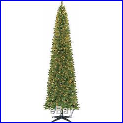 TALL 9' Pre-Lit Pencil Christmas Tree Narrow Holiday Decor Green Clear Lights