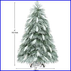 TAUS 6ft Snow Flocked Artificial Pre-Lit Flocked Drooping Pampas Christmas Tree