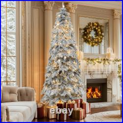 TAUS 7.5/9ft Pre-Lit Flocked Pencil Spruce Artificial Christmas Tree withPine Cone