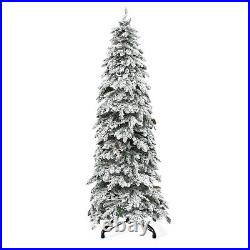 TAUS 9FT Pre-Lit Flocked Pencil Spruce Artificial Christmas Tree with Pine Cone