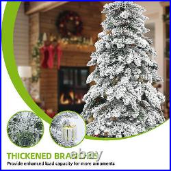 TAUS 9FT Pre-Lit Flocked Pencil Spruce Artificial Christmas Tree with Pine Cone