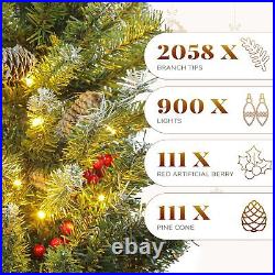 TAUS 9FT Pre-Lit Frosted Pine Artificial Christmas Tree with2058 Tips 900 Lights