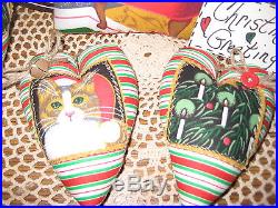 TRADITIONAL CHRISTMAS CAT FABRIC PILLOW HEART ORNAMENTS SHELF SITTER DECOR