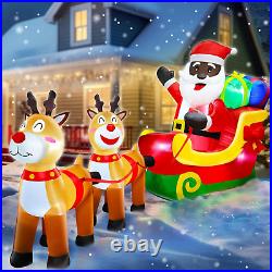 TURNMEON 8 Ft Long Christmas Inflatables Black Santa Claus On Sleigh with & Gift
