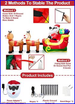 TURNMEON 8 Ft Long Christmas Inflatables Black Santa Claus On Sleigh with & Gift