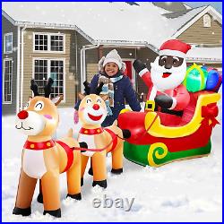 TURNMEON 8 Ft Long Christmas Inflatables Black Santa Claus On Sleigh with & Gift