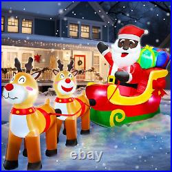 TURNMEON 8 Ft Long Christmas Inflatables Black Santa Claus On Sleigh with & Gift