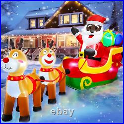 TURNMEON 8 Ft Long Christmas Inflatables Black Santa Claus On Sleigh with & Gift