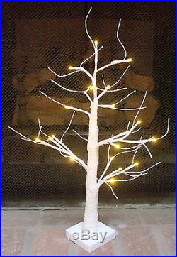 Table top white glittered birch 24 Christmas tree 20 light LED battery operated