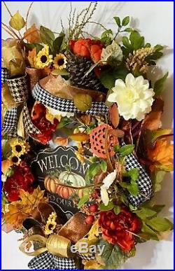 Thanksgiving Fall Harvest Grapevine Large Door Autumn Wreath Wood Welcome Sign