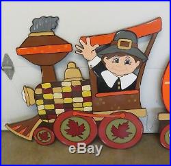 Thanksgiving Train with Pilgrim & Turkey 4 piece train set Wood Outdoor Yard Art