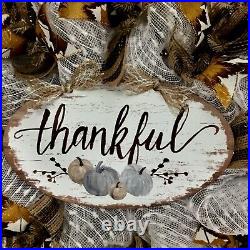 Thanksgiving Wreath With Thankful Accent Handmade Deco Mesh