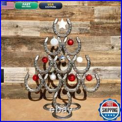 The Heritage Forge Rustic Stainless Steel Christmas Horseshoe Ornaments Upward