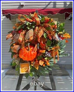 The PUMPKIN PATCH Fall Thanksgiving Woodsy Owl Rustic Prem Farmhouse 31L Wreath