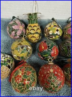 Theo Cloisonne Christmas Bauble Ornaments Set 11 Metal Enamel Floral Hanging
