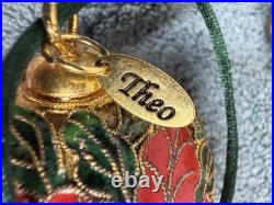 Theo Cloisonne Christmas Bauble Ornaments Set 11 Metal Enamel Floral Hanging