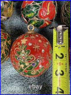 Theo Cloisonne Christmas Bauble Ornaments Set 11 Metal Enamel Floral Hanging