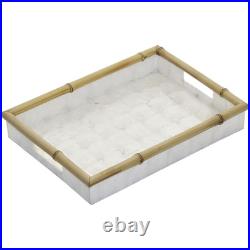 Three pc Capiz Shell Lined Bamboo Serving Trays Set Ivory
