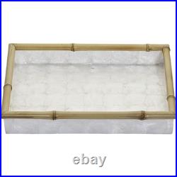 Three pc Capiz Shell Lined Bamboo Serving Trays Set Ivory