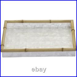 Three pc Capiz Shell Lined Bamboo Serving Trays Set Ivory