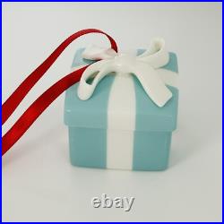 Tiffany Blue Gift Box Trinket Christmas Holiday Ornament Bone China Porcelain