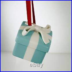 Tiffany Blue Gift Box Trinket Christmas Holiday Ornament Bone China Porcelain