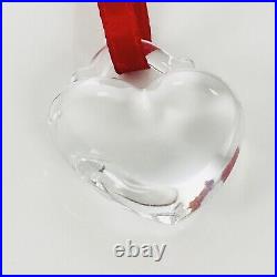 Tiffany Crystal Heart Christmas Holiday Ornament with Red Ribbon