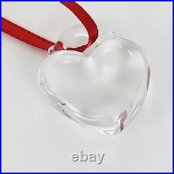 Tiffany Crystal Heart Christmas Holiday Ornament with Red Ribbon