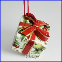 Tiffany Holiday Gift Box and Bow Christmas Holiday Ornament Bone China Porcelain