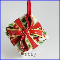 Tiffany Holiday Gift Box and Bow Christmas Holiday Ornament Bone China Porcelain