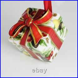 Tiffany Holiday Gift Box and Bow Christmas Holiday Ornament Bone China Porcelain