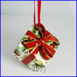Tiffany Holiday Gift Box and Bow Christmas Holiday Ornament Bone China Porcelain