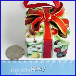 Tiffany Holiday Gift Box and Bow Christmas Holiday Ornament Bone China Porcelain