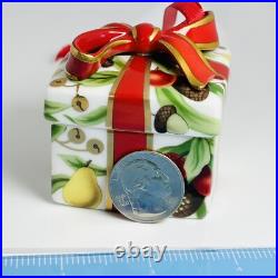 Tiffany Holiday Gift Box and Bow Christmas Holiday Ornament Bone China Porcelain