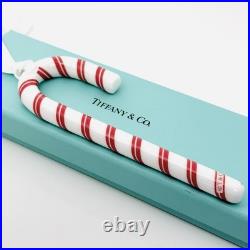 Tiffany Red White Candy Cane Christmas Holiday Ornament with Blue Gift Box Pouch