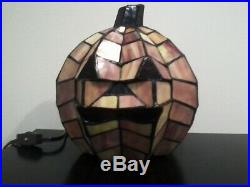 Tiffany-Style Stained Glass Lead Joint Halloween Pumpkin Jack-O-Lantern Lamp NIB