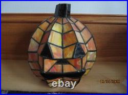 Tiffany Style Stained Glass PUMPKIN Lighted Lamp Leaded Jack O Lantern Halloween