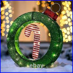 Tinsel Candy Cane Ornament 2 Ft Christmas With LED Lighted Outdoor Decorations